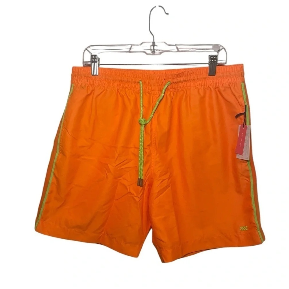 Le Club NWT Men's Orange Swim Trunks XL Drawstring Waist 7